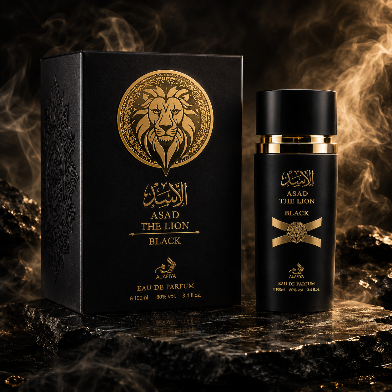 Asad The Lion Black Eau de Parfum – Smoky Spicy Woody Luxury Fragrance for Men (100ml / 3.4 oz)