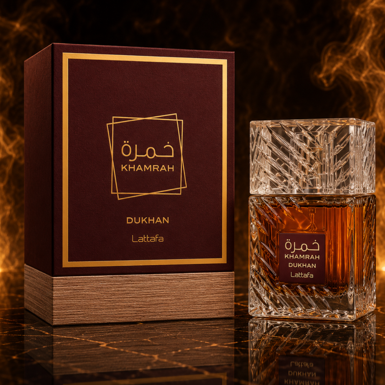 Lattafa Khamrah Dukhan Eau de Parfum – Smoky Spiced Amber Woody Fragrance (100ml / 3.4 oz)